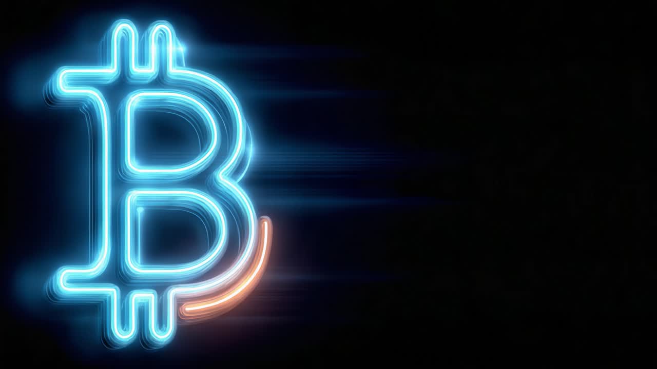 A Captivating Display of Neon Bitcoin Symbols in Motion Against a Dark Background, Representing Modern Digital Currency Concepts and Technology Impact on Finance