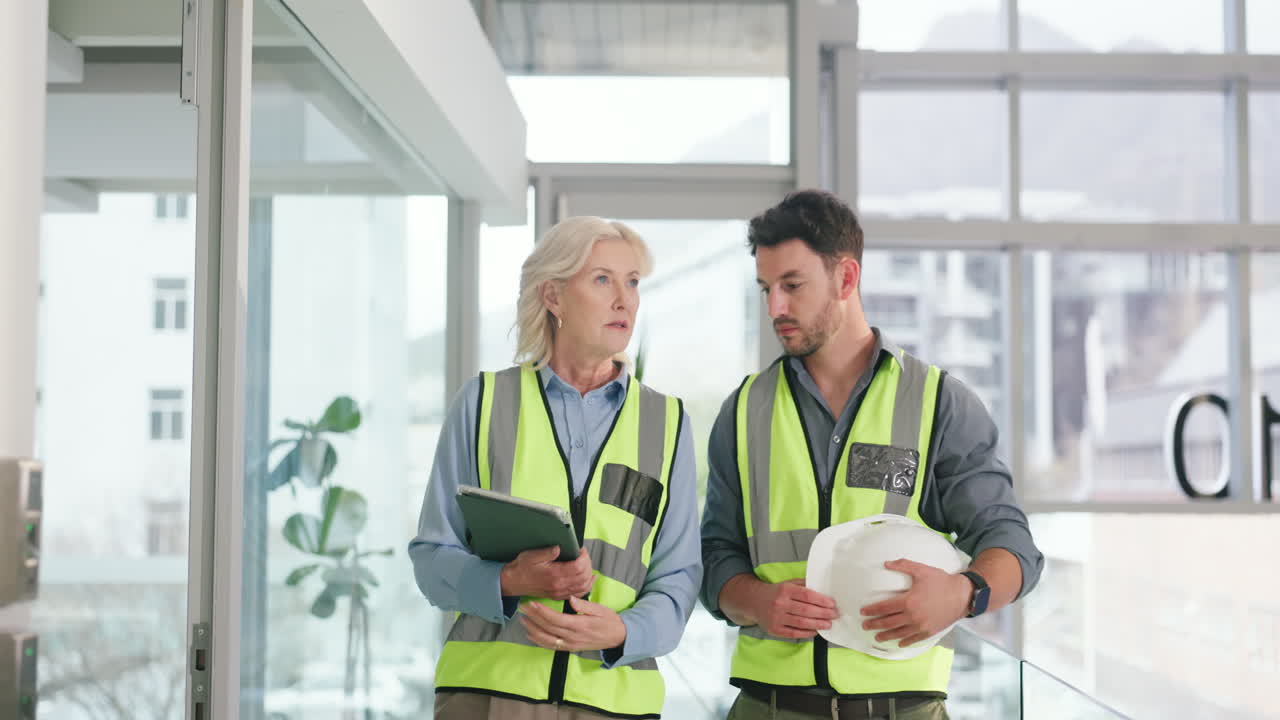 Construction workers discussing plans on site
