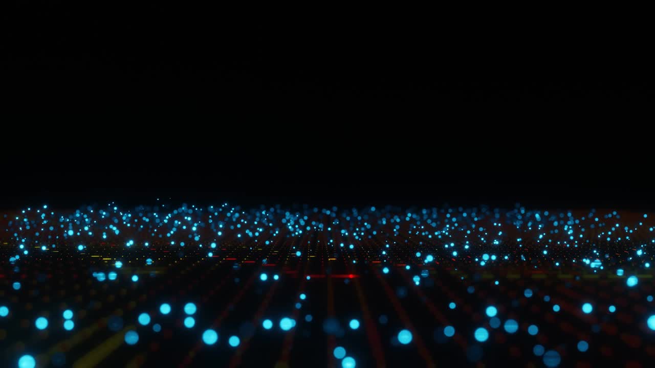 tecnología abstracta espacio cibernético partícula de onda brillante en fondo negro renderización 3d