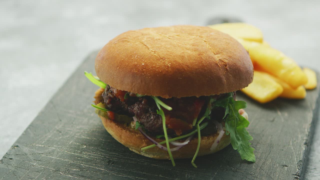 jugosa deliciosa hamburguesa en el plato