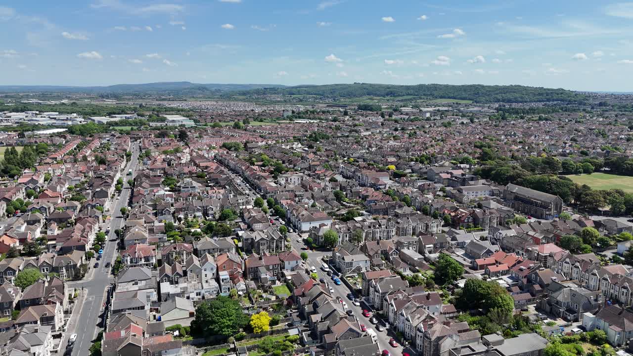 Houses streets roads Weston-super-Mare Somerset UK seaside town drone,aerial