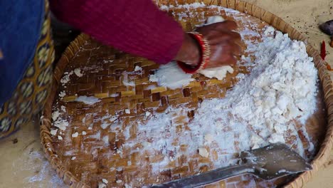 rice floor bread making in traditional way at wood plat from different angle