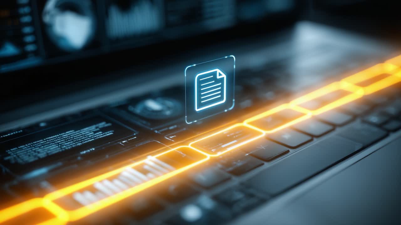 Exploring the Evolution of Digital Interfaces: A Technological Journey through Keyboards and Interactive Icons in a Modern Workspace Setting