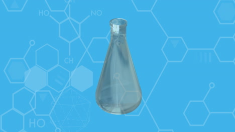 turning test flask and dna strand diagrams over blue background