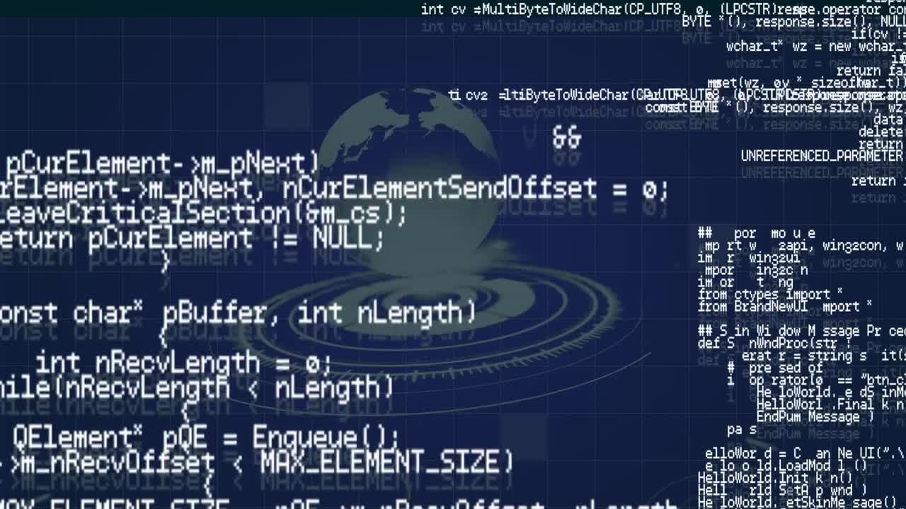 animación del procesamiento de datos con globo sobre fondo azul