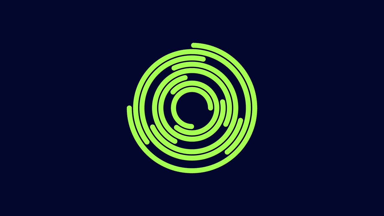 Purple spiral on black minimalist design with connected circles