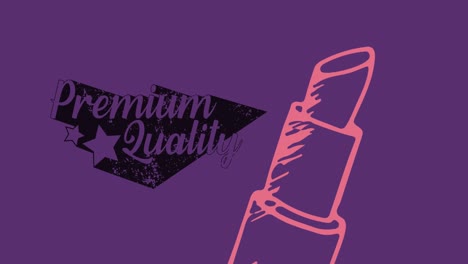 Animation-of-premium-quality-text-and-lipstick-over-purple-background