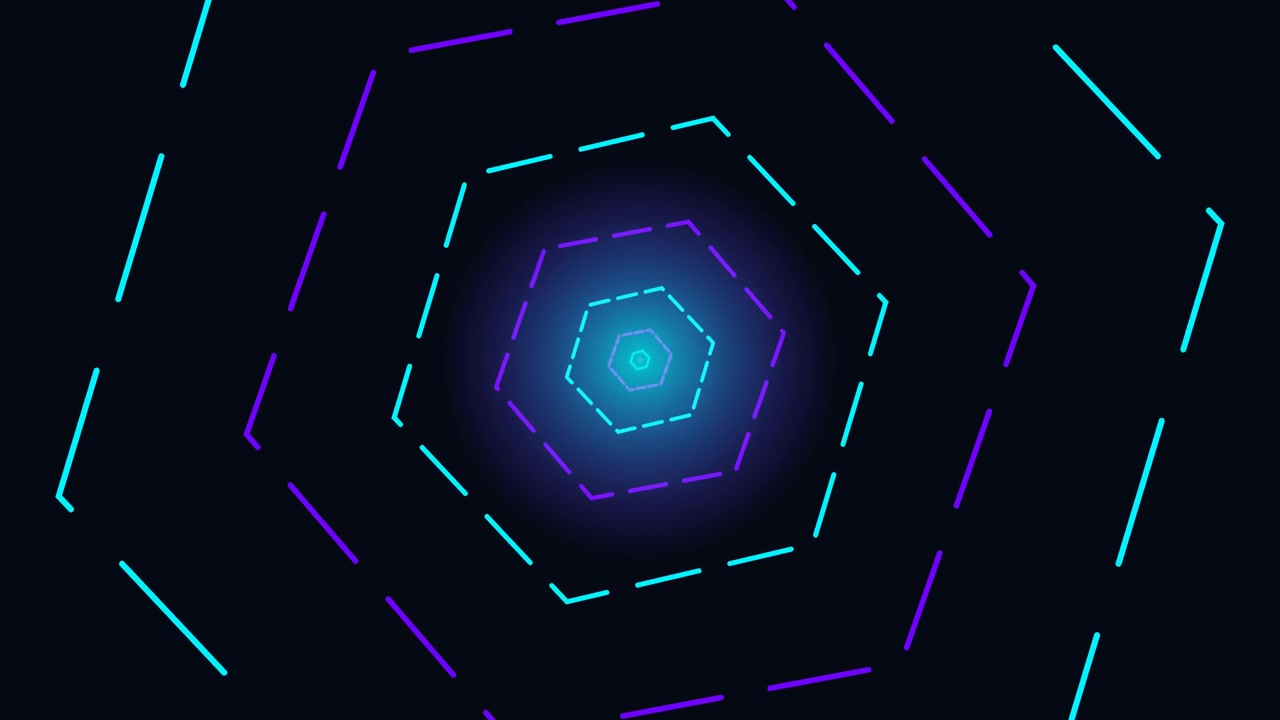 Abstract Rotating Hexagon Tunnel with Neon Glowing Lines
