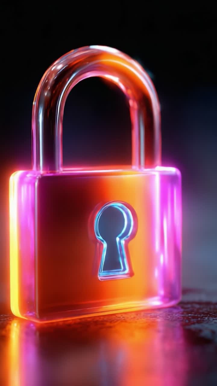 A beautifully illuminated, transparent padlock featuring a glowing keyhole, symbolizing security and secrecy in a vibrant and artistic manner