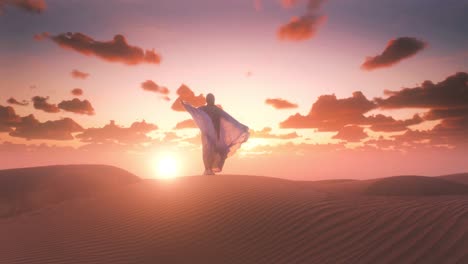 mujer en un desierto al atardecer