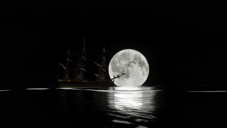 ship at night under a full moon