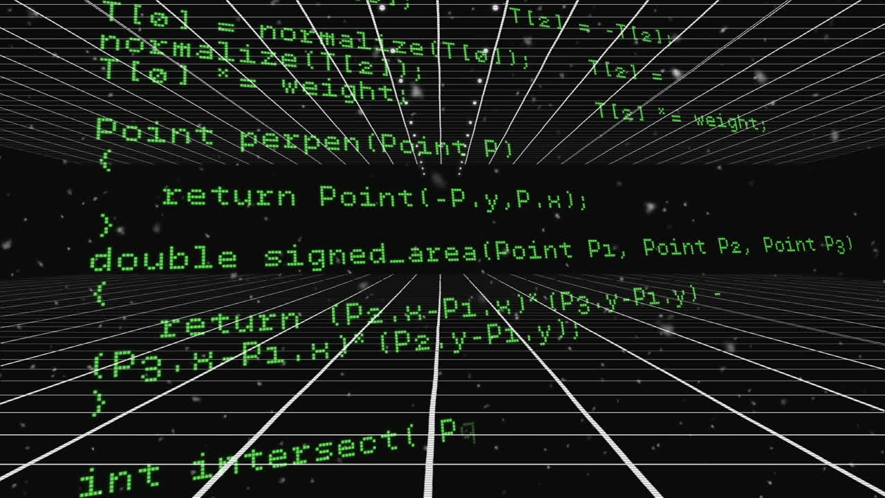 Animation of network of connections with icons over grid and data processing