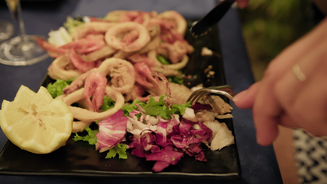Fried Squid And Shrimps Inside The Gourmet Restaurant Dish