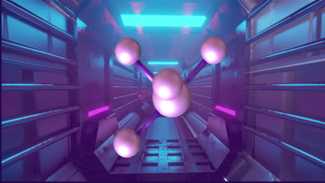 animación de macro de moléculas en el fondo del túnel púrpura