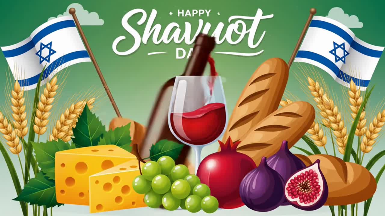 Animazione per la celebrazione della Festa di Shavuot con bandiere israeliane