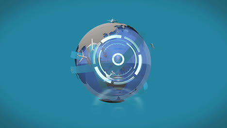 animación de la exploración del alcance sobre el globo y las formas sobre fondo azul