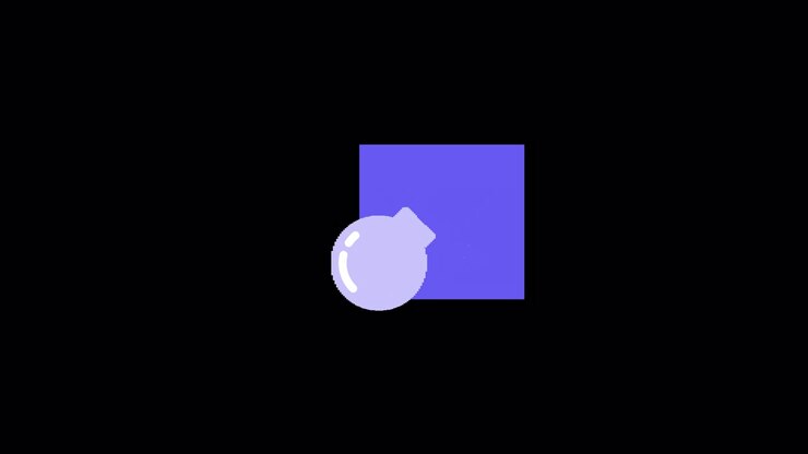 Animazione minimalista di un quadrato viola e un cerchio viola chiaro