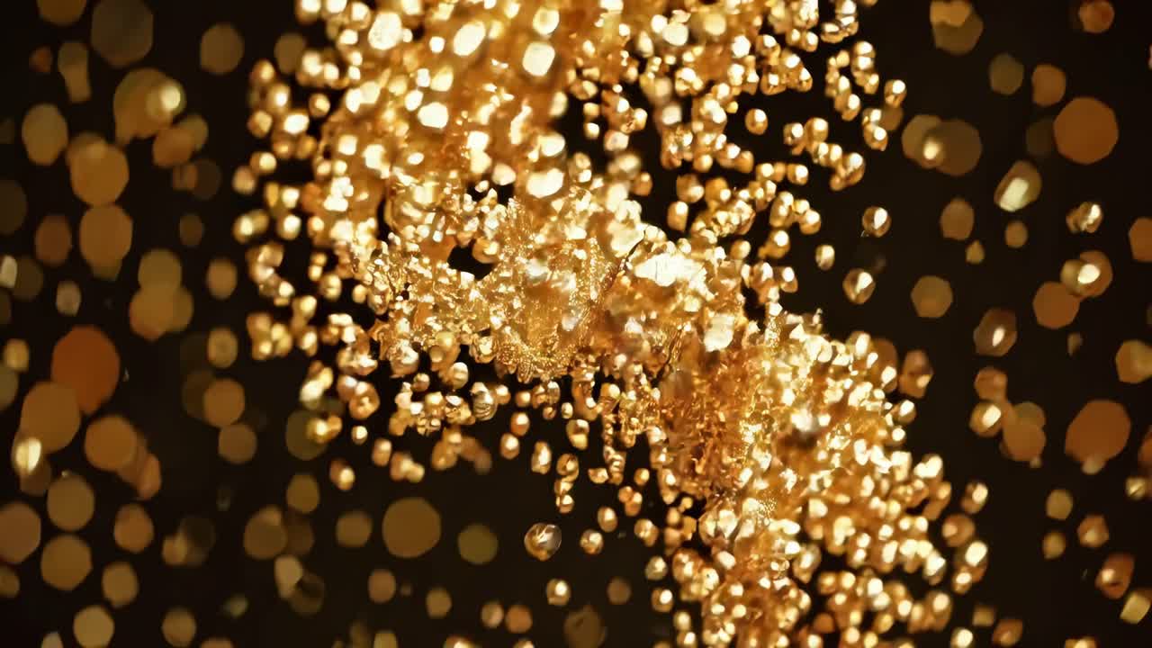Video ravvicinato di luci bokeh dorate, che creano un'atmosfera astratta e festosa.