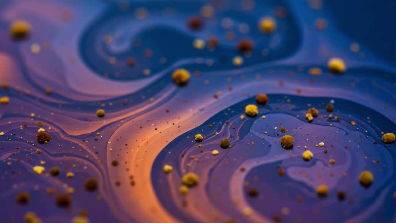 A Mesmerizing Dance of Color and Texture: A Close-Up Exploration of Vivid Swirls and Small Particles Set Against a Vibrant Background