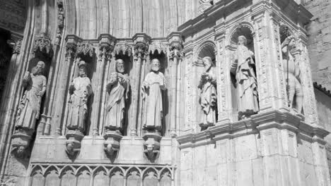 carved sculptures of the apostles on the facade of the archpriest church of santa maria la major in morella, spain