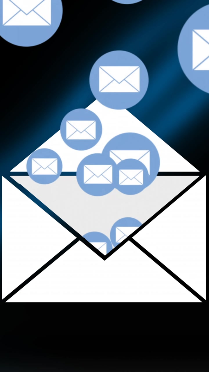 Animazione di icone email che volano su sfondo blu