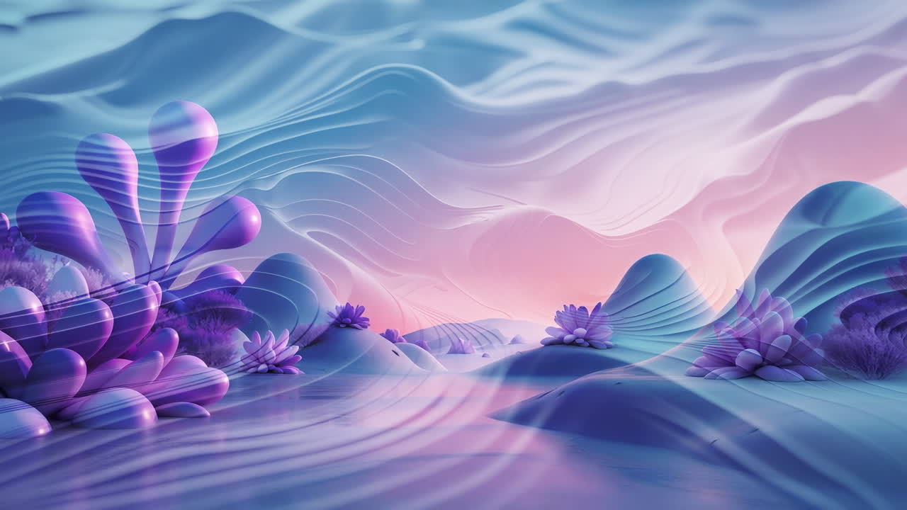 Ethereal Wavy Landscape with Stylized Flora
