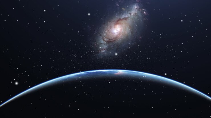 Earth's surface with galaxy background