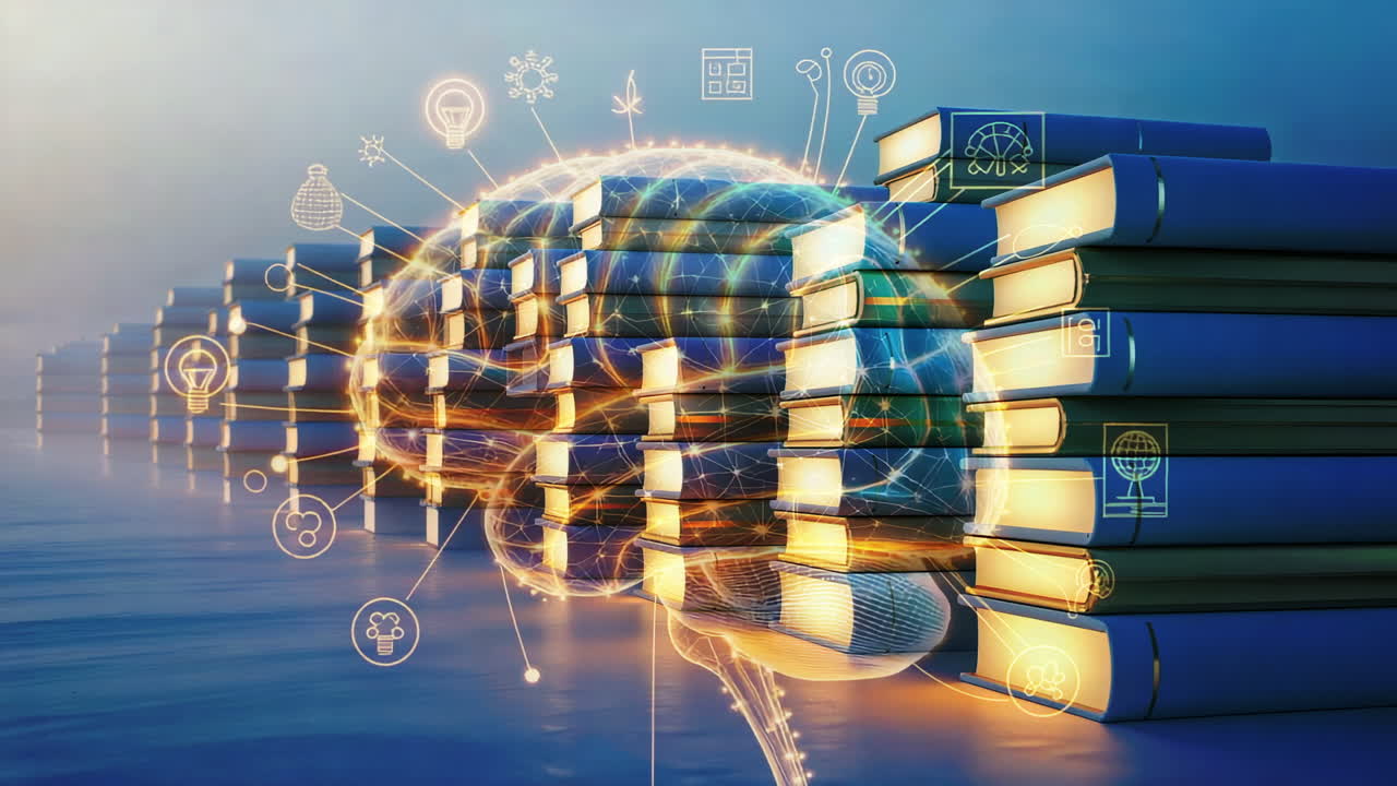 Conceptualizing Knowledge: Stacks of Books Forming an AI Brain