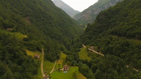 aerial view of a serene mountain valley