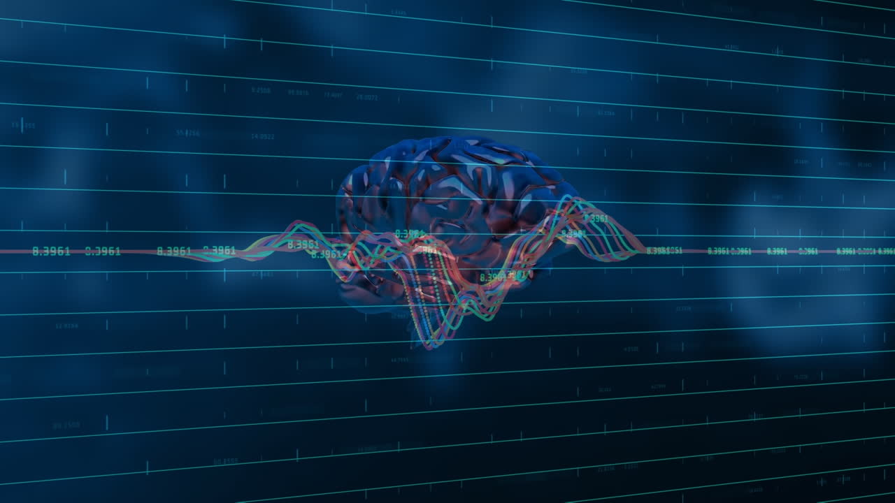 파란색 배경에 뇌 위의 그래프의 애니메이션