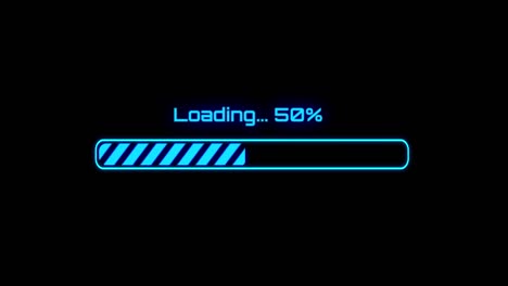 2d motion. full download bar with loading message flashing while waiting.