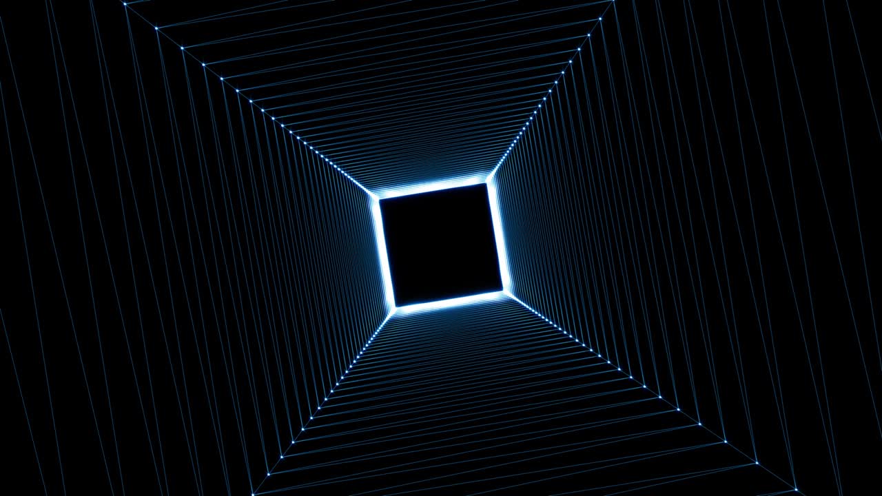 líneas azules de forma cuadrada de túnel para el futurista