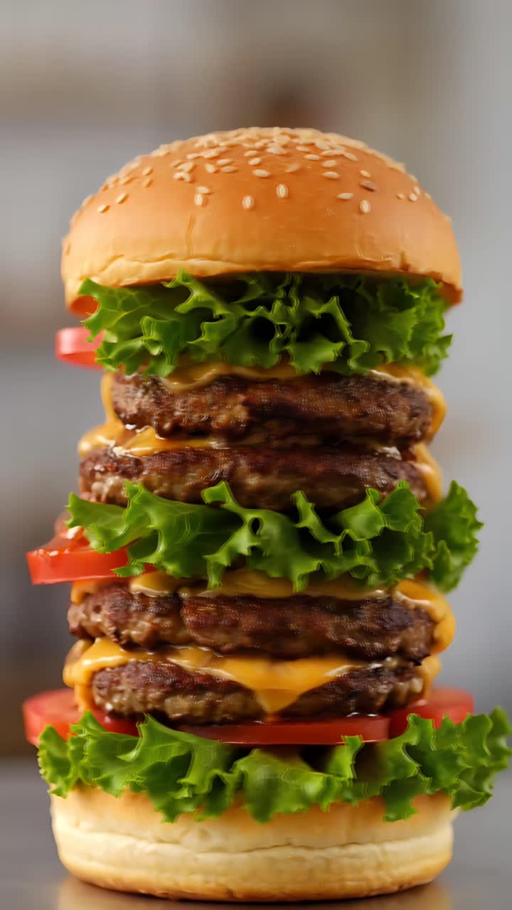Hamburger Succoso Primo Piano Sfondo Bokeh 4K