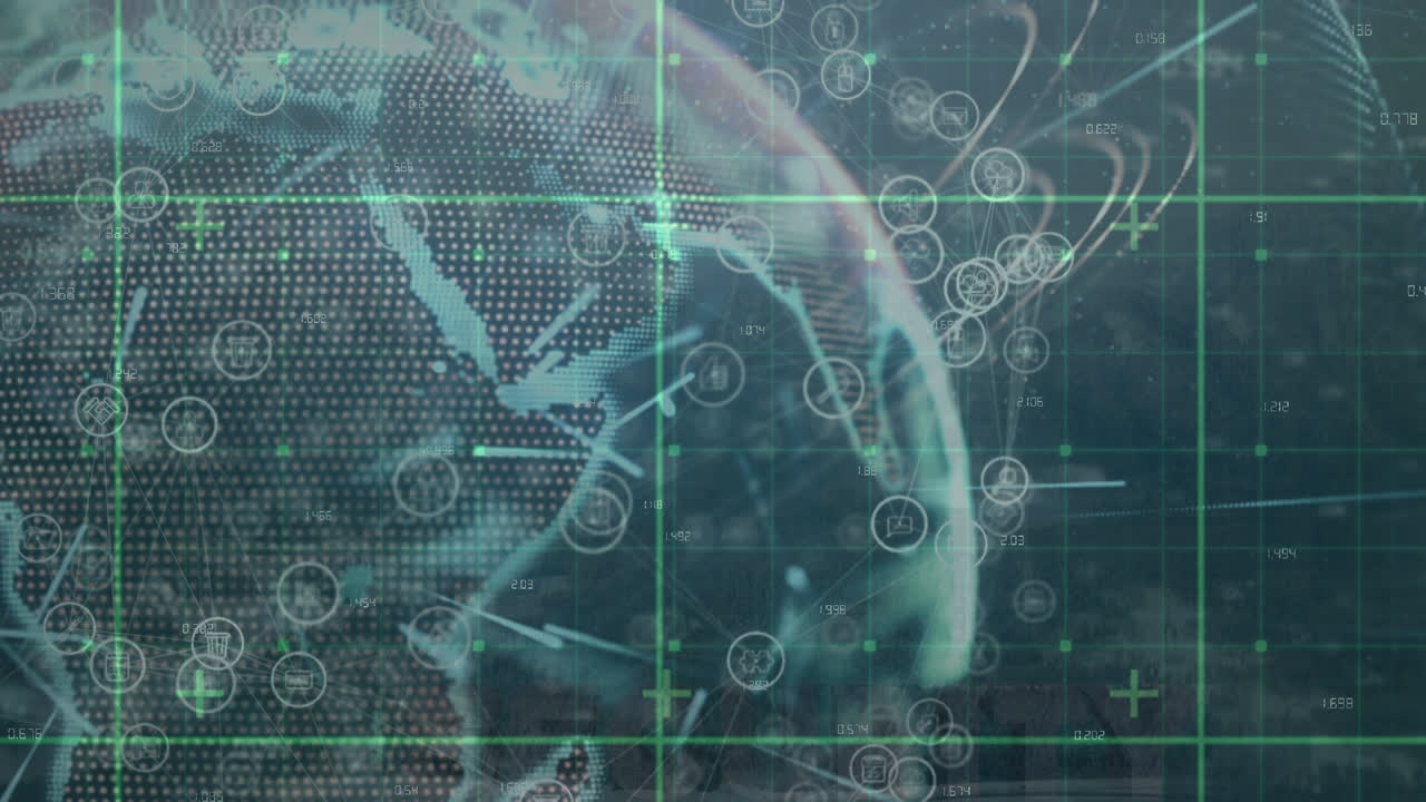 Animation of globe with network of connections over landscape