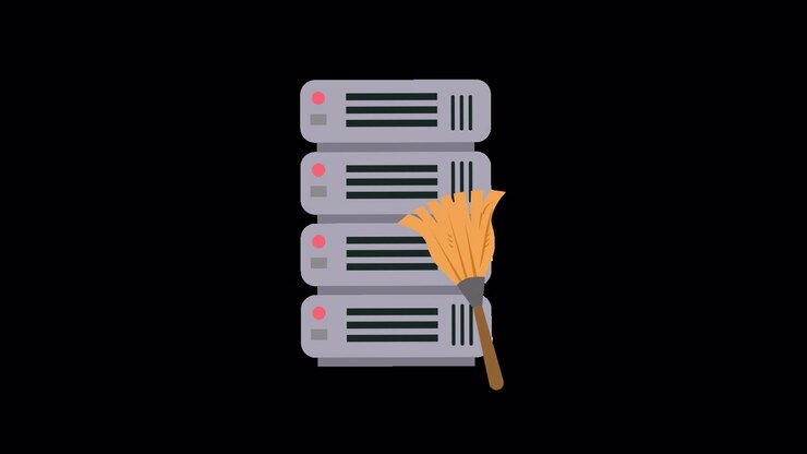 Animated Servers Being Cleaned by a Broom