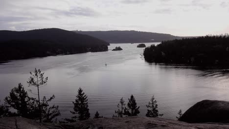 Deep-Cove-Marina,-Vancouver,-from-afar-hiking-spot,-long-shot