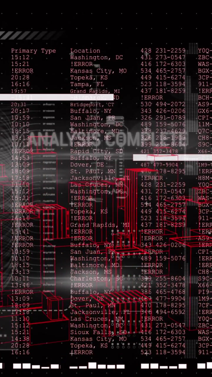 Animation of data processing over black background