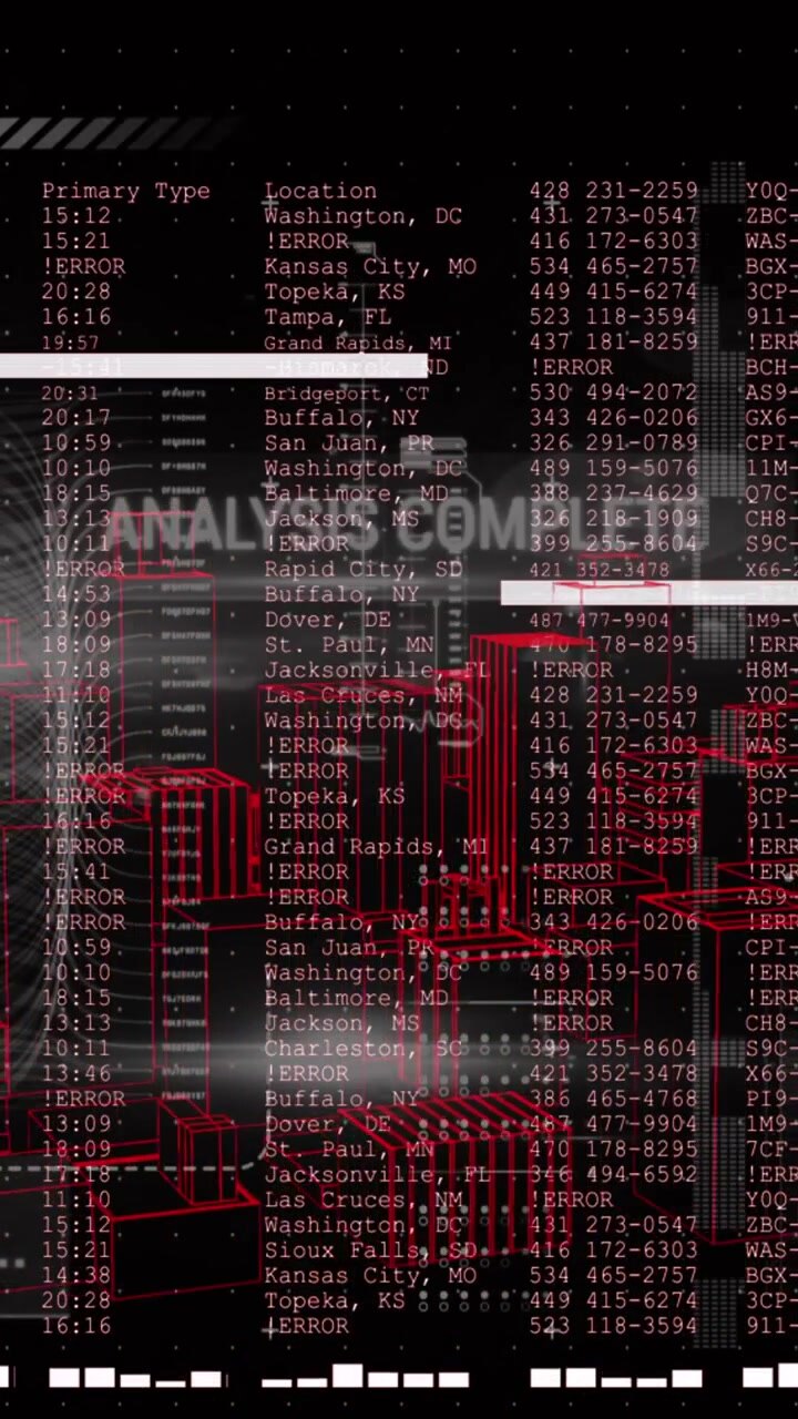 Animazione dell'elaborazione dati su sfondo nero