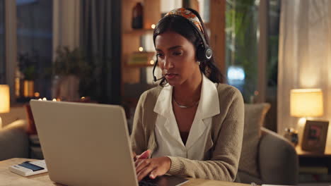 woman with a headache wearing a headset