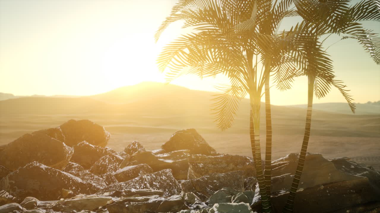 пальмы в пустыне на закате