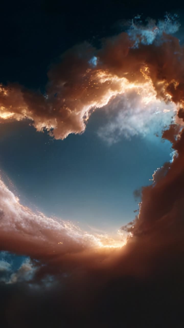 A Breathtaking View of a Heart-Shaped Cloud Formation Illuminated by the Radiant Glow of the Sun in a Majestic Sky at Dusk or Dawn