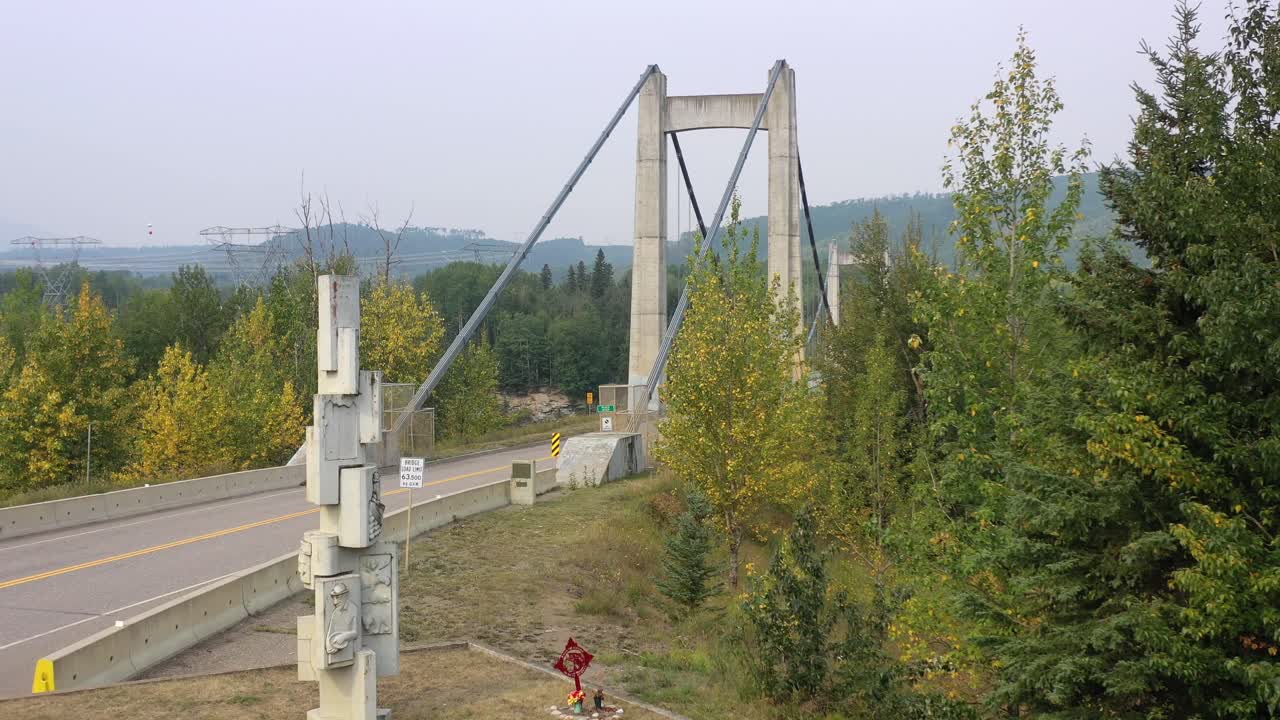 Hudson's Hope Suspension Bridge seen from above in British Columbia