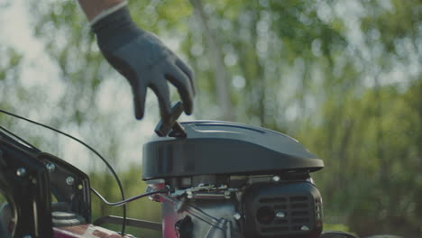 close-up of a lawnmower engine