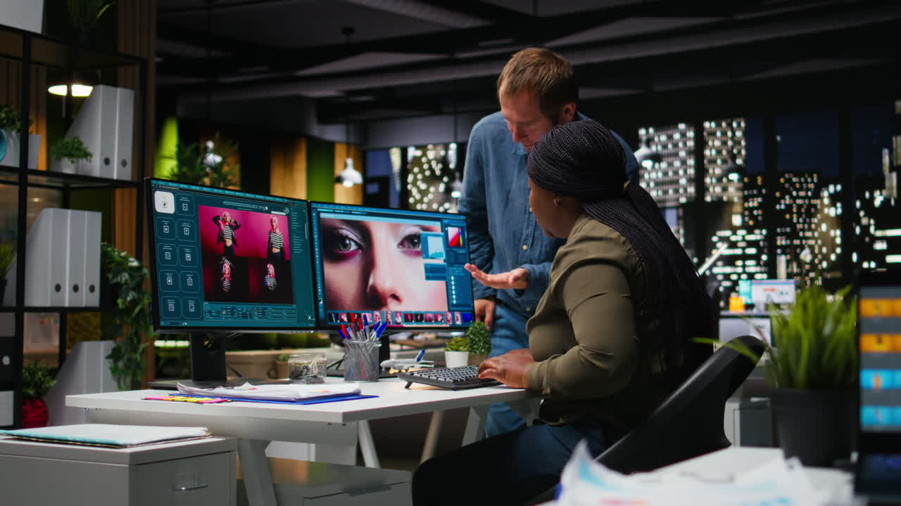 Graphic developer working with photo editing software at the office