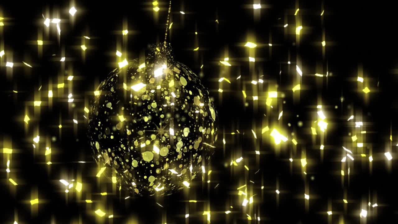 검은색 배경에 황금색 바블 위에 떨어지는 별들의 애니메이션.