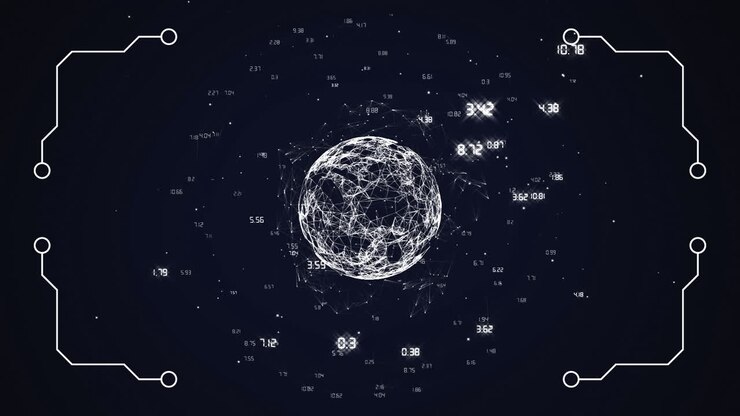 Data processing against Globe of network of connection on black background