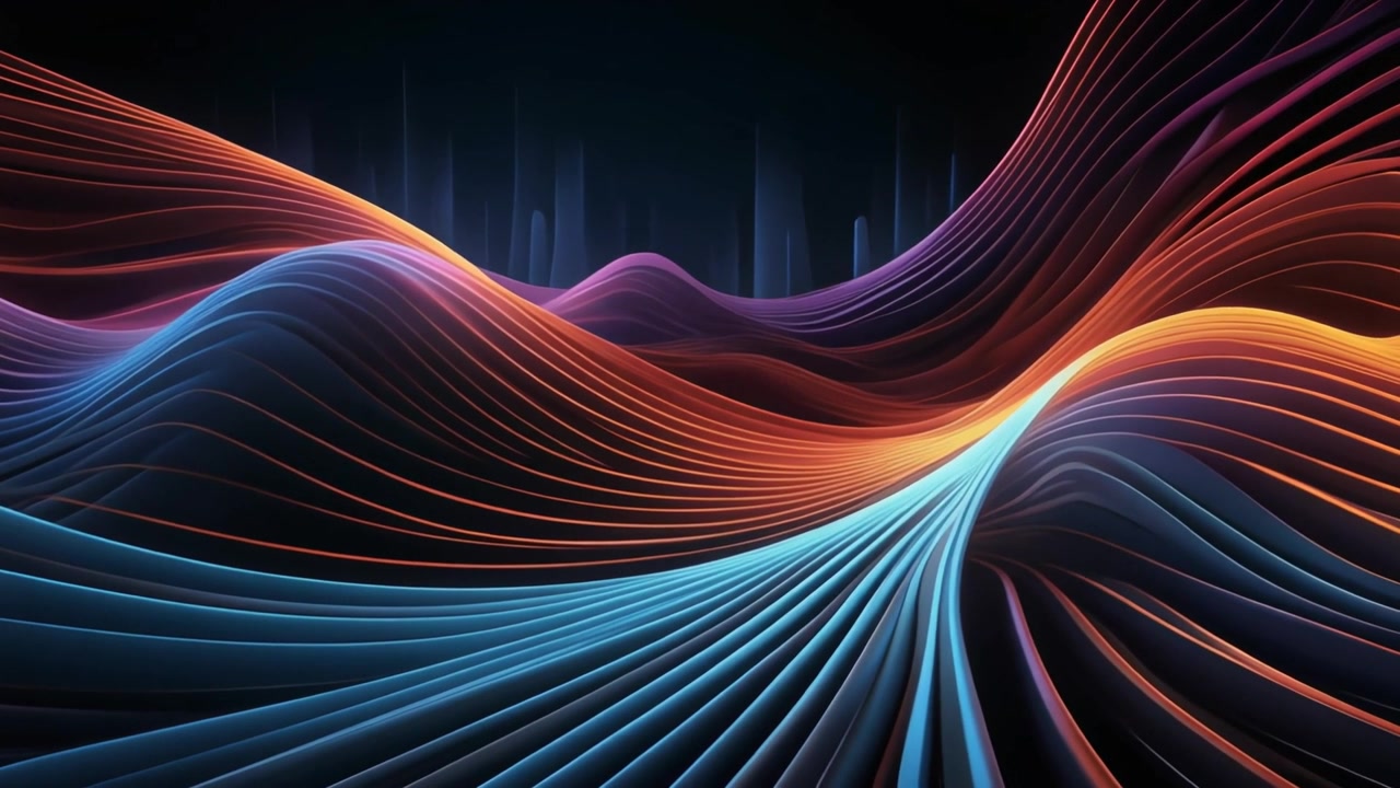 Abstract Flowing Waves of Neon Light Lines