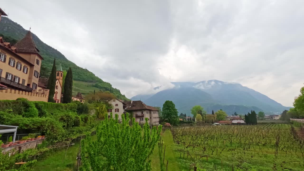 Scenic Mountain View From Wine Trail On Slopes Of Sarntaler Alps In Bolzano, Italy. timelapse