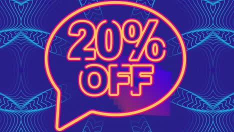 animation of 20 percent off text in thought bubble over symmetrical geometric shapes