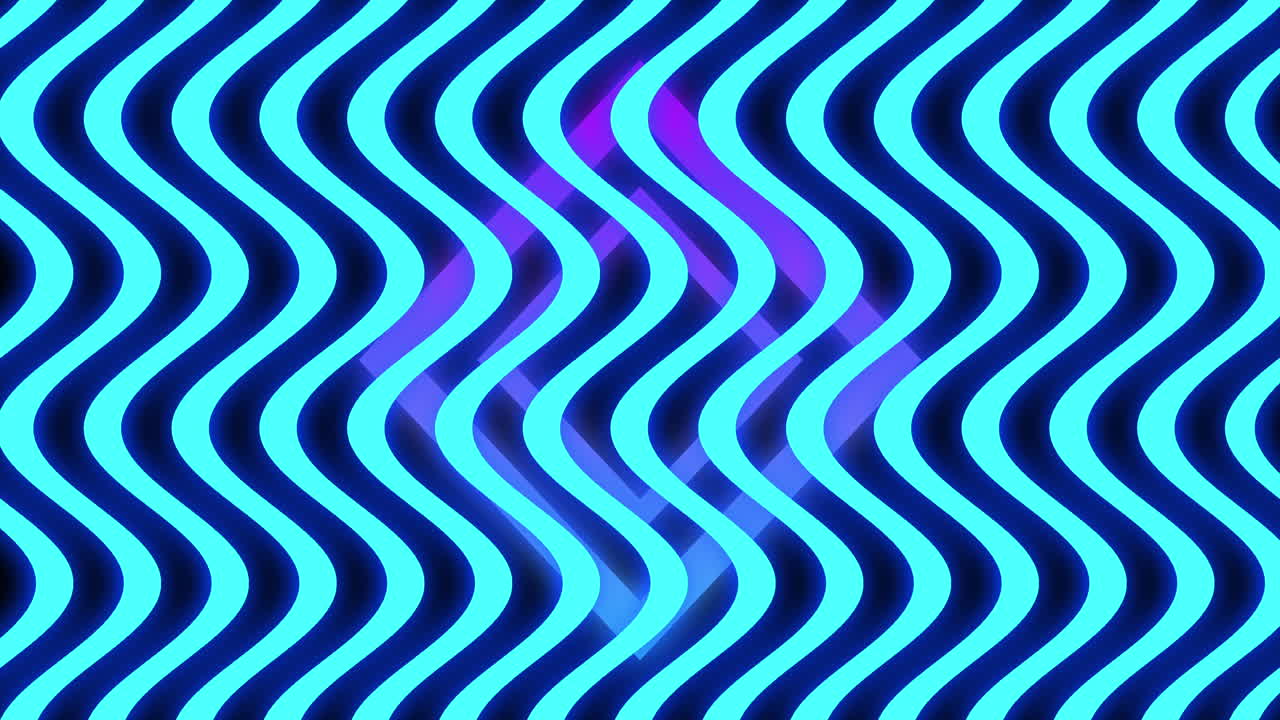 las líneas azules de neón ondulan sobre los diamantes púrpuras en una animación digital en bucle.